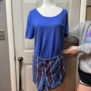 Vera Bradley Blue Pajama Set with Striped Shorts